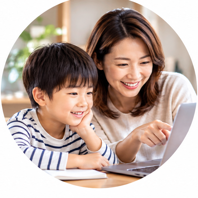 Parent and child reading an explanation together on a laptop